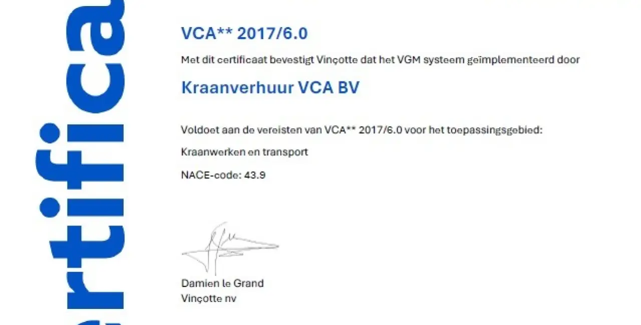 VCA**-certificering opnieuw verlengd
